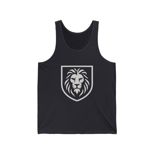 Lion Counseling Tank Top — Bold Shield Graphic Men's Athletic Jersey