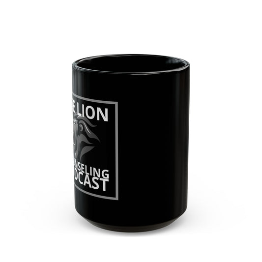 Lion Counseling Podcast Black Mug – 15oz | Bold Christian Men’s Coffee Cup, Faith-Inspired Gift & Official Podcast Merchandise