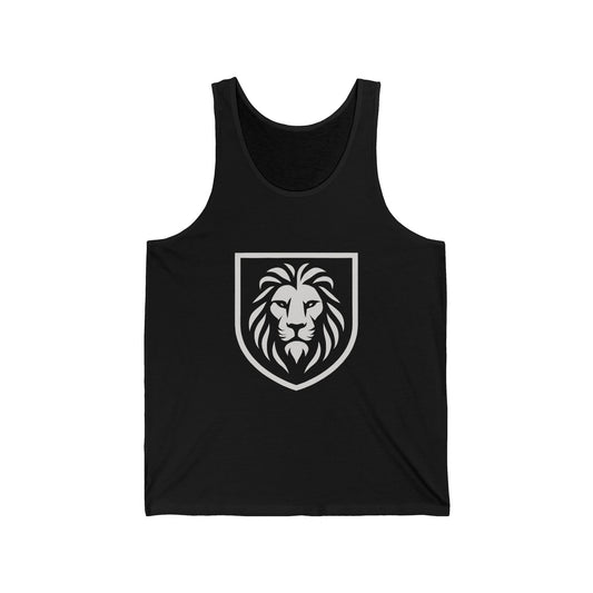 Lion Counseling Tank Top — Bold Shield Graphic Men's Athletic Jersey