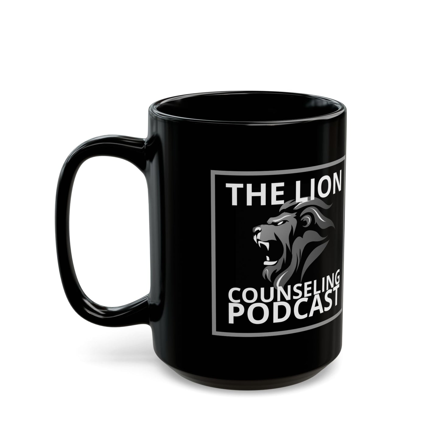Lion Counseling Podcast Black Mug – 15oz | Bold Christian Men’s Coffee Cup, Faith-Inspired Gift & Official Podcast Merchandise